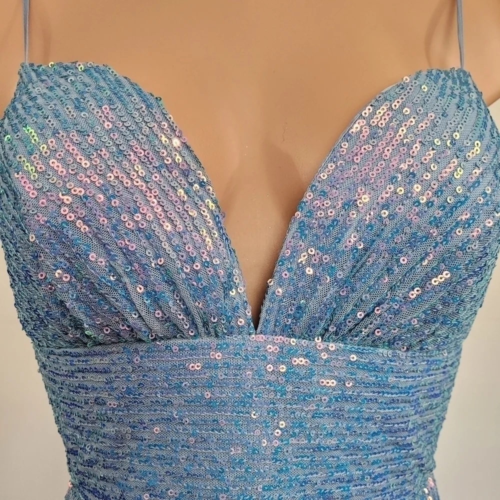 B Darlin Juniors Iridescent Sequined Dress - Picture 7 of 12